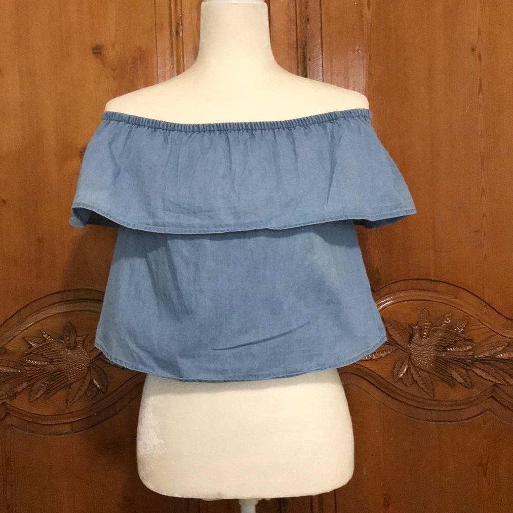 Active USA Denim Off Shoulder Crop Top